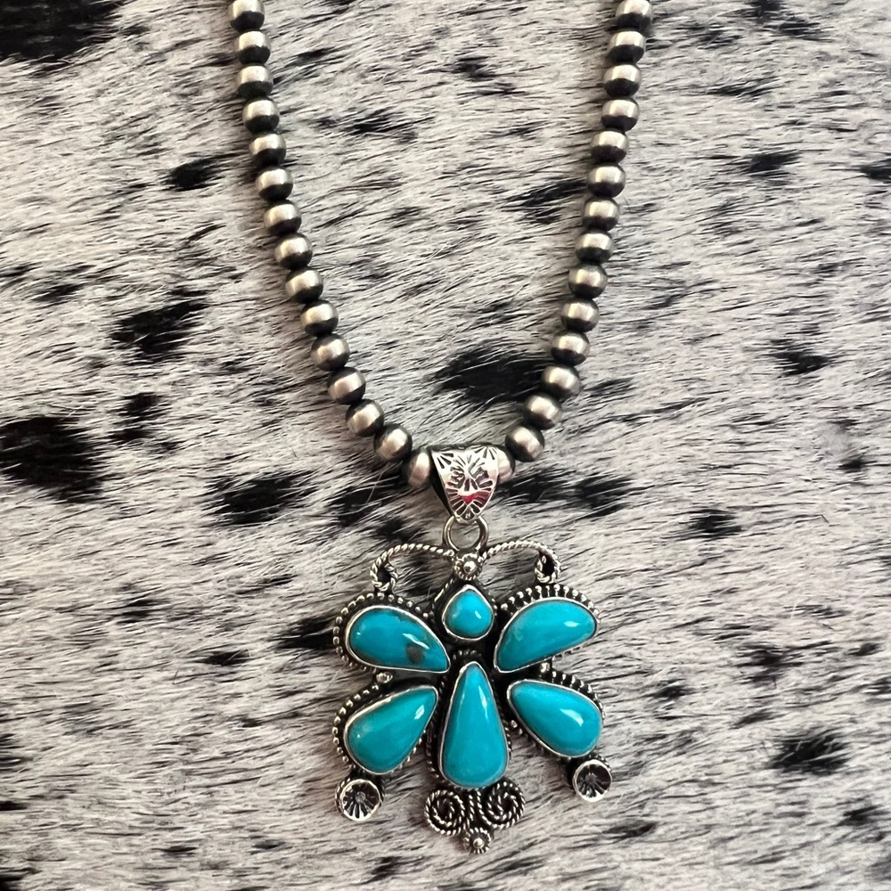 Lg Butterfly Kingman Turquoise Sterling Navajo Style 8mm Bail Pendant 159g 198$